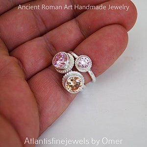 Omer 925 k Sterling Silver Handmade 5 mm Pink Topaz Stacking Ring Turkish Jewelr