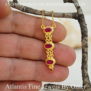 Ruby Row Necklace 925 k Sterling Silver 24k Gold Vermeil Handmade By Omer