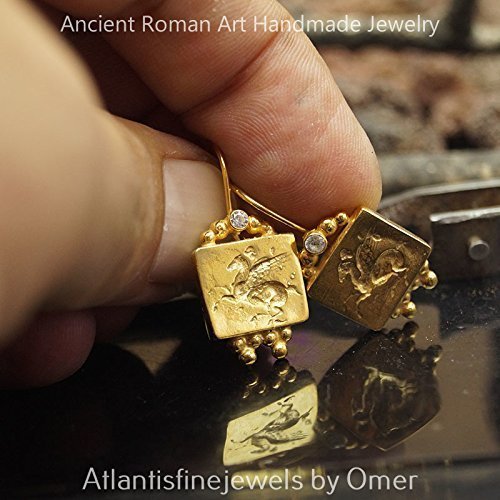 Pegasus Coin Earrings 925 k Silver Roman Art Turkish Jewelry 24k Gold Vermeil