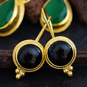Turkish Onyx Earrings Handmade Designer Jewelry By Omer 925 Sterling Silver 24 k Yellow Gold Plated