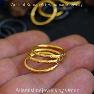 Handmade 3 Hammered Stack Ring Set 24k Yellow Gold Vermeil 925 k Silver By Omer