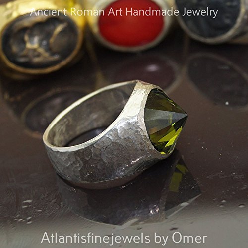 Bold Collection By Omer Large Peridot Unisex Ring Handmade 925 Sterling Silver