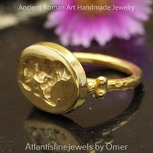 Grizzly Bear Coin Ring Roman Art Handmade Fine Sterling Silver 24k Gold Vermeil