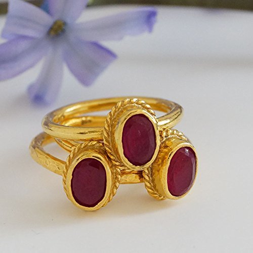 1 pcs Roman Art Oval Ruby Color Red Topaz Stack Ring Set 24k Gold Over 925 Silve