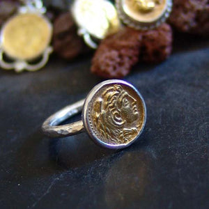 Hand Hammered Alexander Coin Ring 925 k Sterling Silver Handmade By Omer