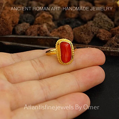 Handmade Coral Ring By Omer Ancient Finish 24 k Gold Over Sterling Silver