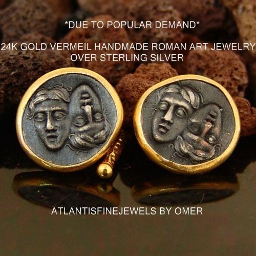 Handmade Silver Coin Cufflinks 24k Yellow Gold Over 925k Sterling Silver By Omer