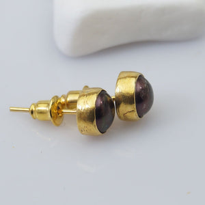 Handmade Black Pearl Stud Earrings By Omer 24k Yellow Gold Over 925 k Silver