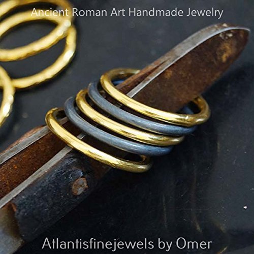 Turkish Stack Set Ring Handmade Designer Jewelry By Omer 925 Sterling Silver 24 k Yellow Gold Plated