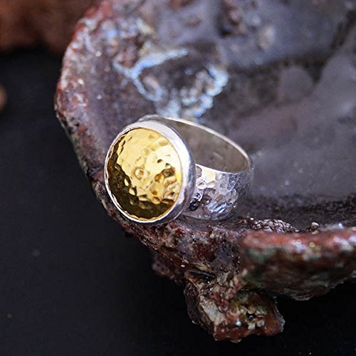 2 Tone Handmade Ancient Roman Art Hammered Ring By Omer 925k Sterling Silver