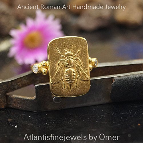 Bee Coin Ring Roman Art Handmade Sterling Silver By Omer 24k Gold Vermeil