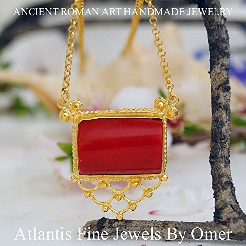 Handmade Coral Necklace 24k Yellow Gold Over 925 k Silver By Omer Handmade