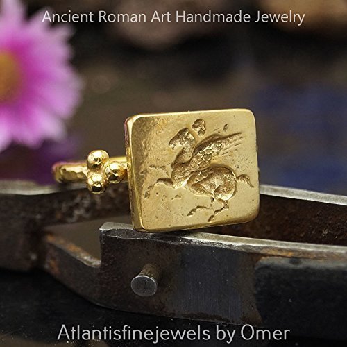 Pegasus Coin Ring Handmade Sterling Silver Design By Omer 24 k Gold Plated