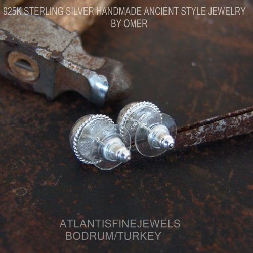 Omer Turkish Roman Art Handmade 925 k Sterling Silver Lapis Stud Earrings