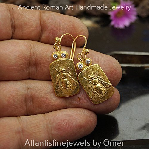 Bee Coin Earrings 925 k Sterling Silver Roman Art Turkish Fine Jewelry By Omer