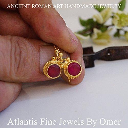 Ruby Hook Earrings 925 Sterling silver 24k Gold Vermeil Handmade By Omer