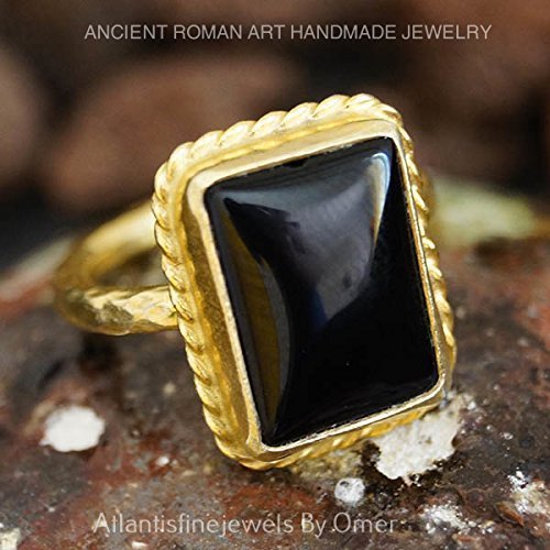 Turkish Onyx Ring Handmade Designer Jewelry By Omer 925 Sterling Silver 24 k Yellow Gold Plated