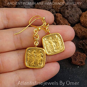 Handmade Roman Art Turkish Coin Earrings 24 K Gold Vermeil 925 K Silver By Omer
