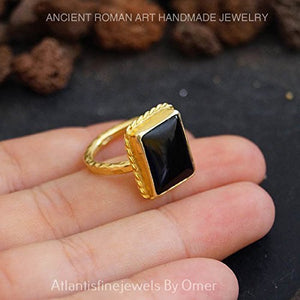 Onyx Ring By Omer 24 k Gold Over Sterling Silver Turkish Jewelry Handmade