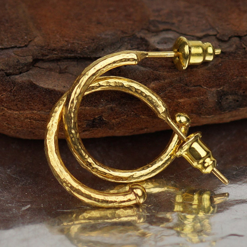 Omer 925 Fine Silver Hammered Hoop Earrings 24k Gold Vermeil Turkish Jewelry