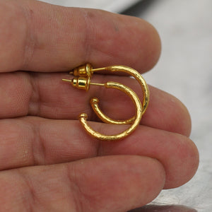 Omer 925 Fine Silver Hammered Hoop Earrings 24k Gold Vermeil Turkish Jewelry