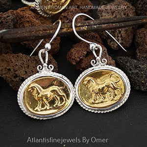 Lion coin earrings Sterling Silver Handmade Custom Work Turkish Jewelry By Omer