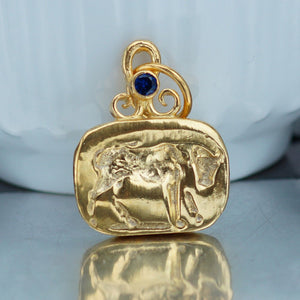 925 Sterling Silver Blue Iolite Bull Coin Pendant Turkish Handmade Fine Jewelry