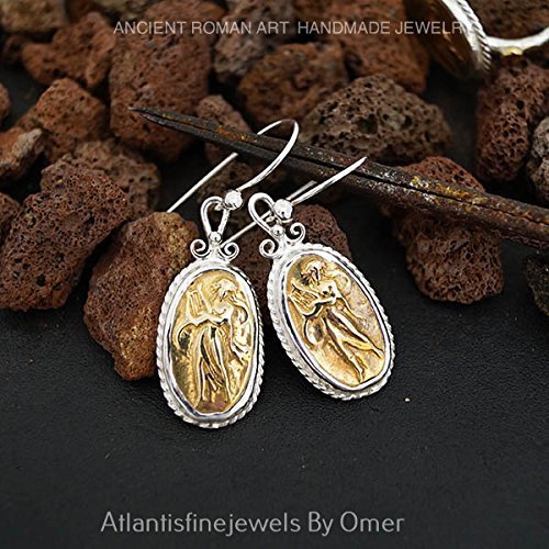 Omer 2 Tone Sterling Silver Coin Earrings Ancient Work Handmade Turkish Jewelry