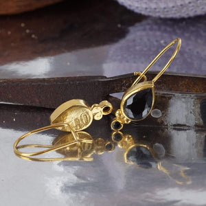 Handmade Designer Onyx Hook Earrings 24k Yellow Gold Over 925 k Sterling Silver