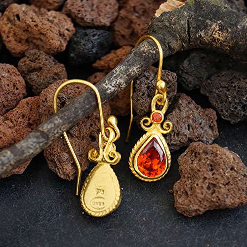 Sterling Silver Handmade Garnet Hook Earrings Turkish Artisan Gemstone Jewelry