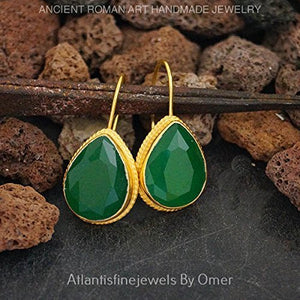 Large Pear Drop Jade Turkish Handmade Earrings