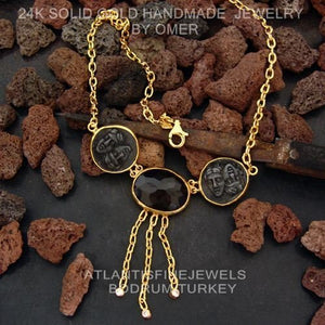 *MADE TO ORDER 925 Silver Unique Smoky Quartz Coin Necklace w/ Handmade Chain