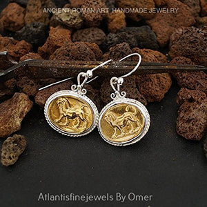 Turkish Lion Coin Earrings Handmade Designer Jewelry By Omer 925 Sterling Silver 