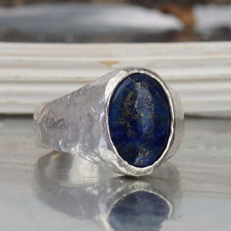 AtlantisFineJewels 925 Sterling Silver Blue Lapis Lazuli Gemstone Men's Ring Ham
