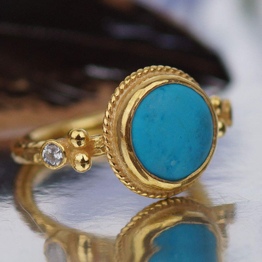 14 Karat Yellow Gold Large Turquoise Ribbon Ring With Beaded Pattern –  Philadelphia Gold & Silver Exchange