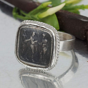 Turkish Oxidized Coin Ring Handmade Designer Jewelry By Omer 925 Sterling Silver 
