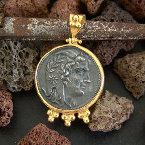 Omer Handmade Designer Alexander Coin Pendant 24k Yellow Gold Over 925 k Silver