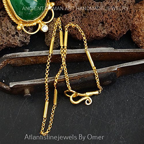 Fine Chain Bracelet W/Bars Handmade By Omer 24k Gold Over Sterling Silver