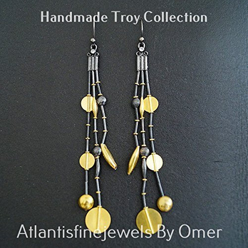 Blackened 925k Silver Designer Troy Earrings By Omer Handcrafted Turkish Jewelry