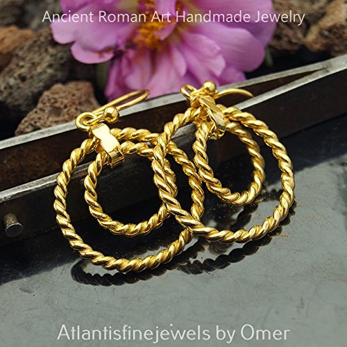 925 Sterling Silver Handmade Twisted Circle Earrings By Omer 24k Gold Vermeil