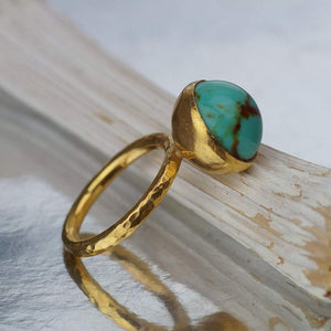 Sterling Silver Dome Turquoise Stacking Ring By Omer Handmade 24k Gold Plated Tu