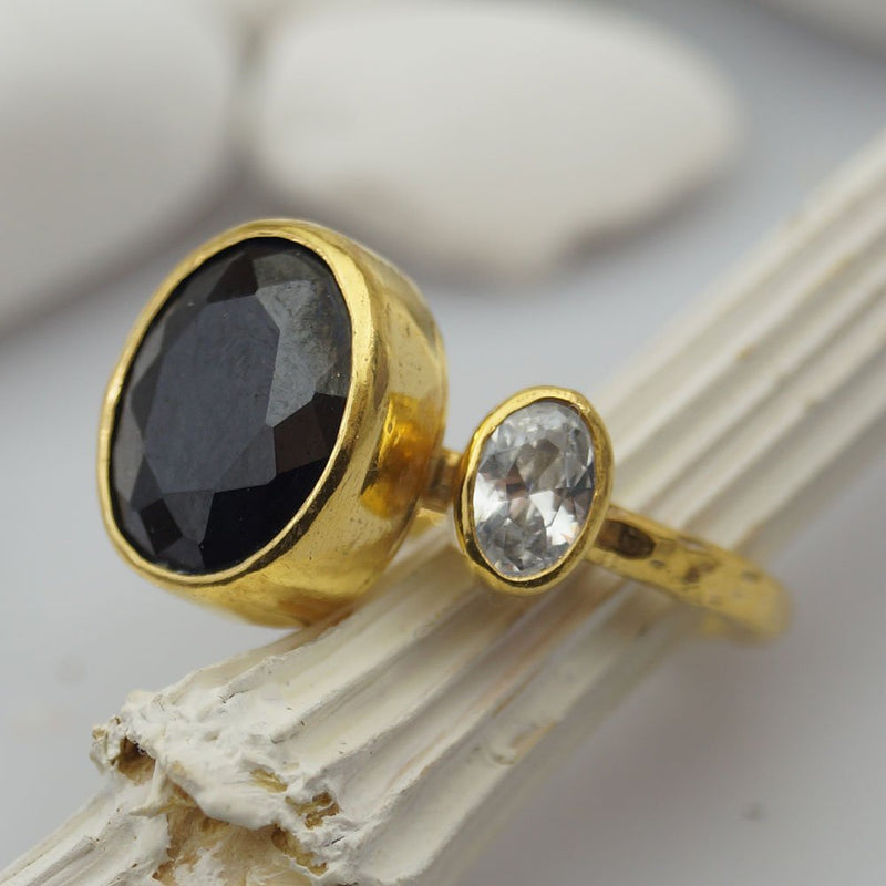 Turkish Onyx Ring Handmade Designer Jewelry By Omer 925 Sterling Silver 24 k Yellow Gold Plated