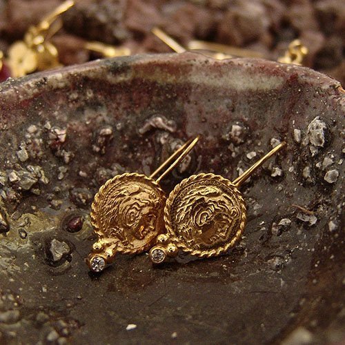 Handmmade Granulated Roman Art Coin Earrings By Omer 24k Gold Over 925k Silver