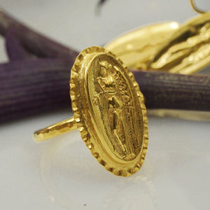 Sterling Silver 925k Handmade Roman Art Designer Coin Ring By Omer 24k Yellow Go