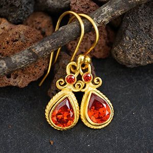Sterling Silver Handmade Garnet Hook Earrings Turkish Artisan Gemstone Jewelry