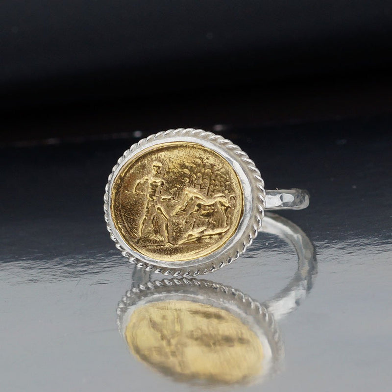 2 Tone Ancient Roman Coin Ring Silver 925 k Handmade By Omer 24k Gold Vermeil