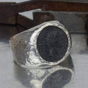 Turkish Oxidized Coin Ring Handmade Designer Jewelry By Omer 925 Sterling Silver