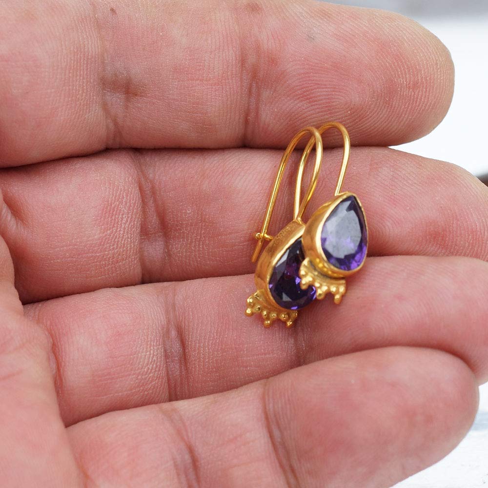 925 Sterling Silver Handmade Amethyst Earring 24 k Gold Vermeil Turkish Fine Jewelry different Gem Stones Available
