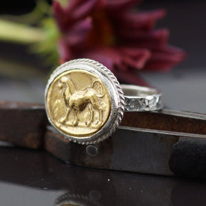 Sterling Silver 925k 2 Tone Lion Coin Ring Roman Art Handmade By Omer 24k Gold V