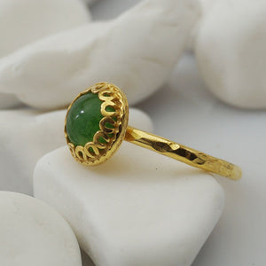 Sterling Silver 925k Roman Art Handmade Green Jade Stack Ring 24k Gold Over By O